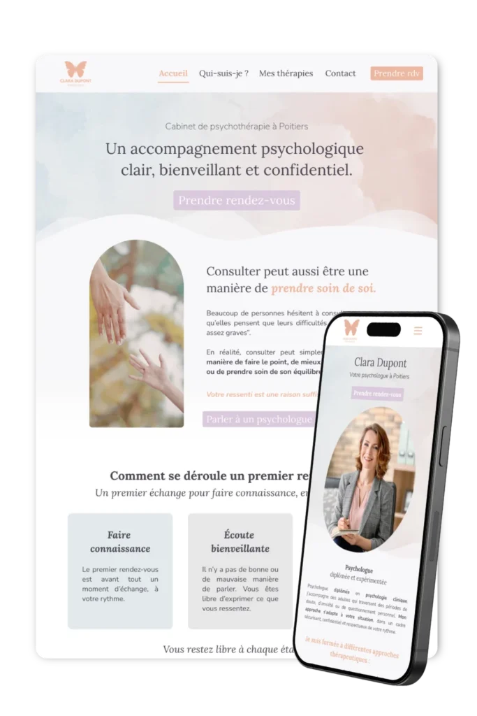 Modèle de site psychologue clé en main avec version mobile et prise de rendez-vous