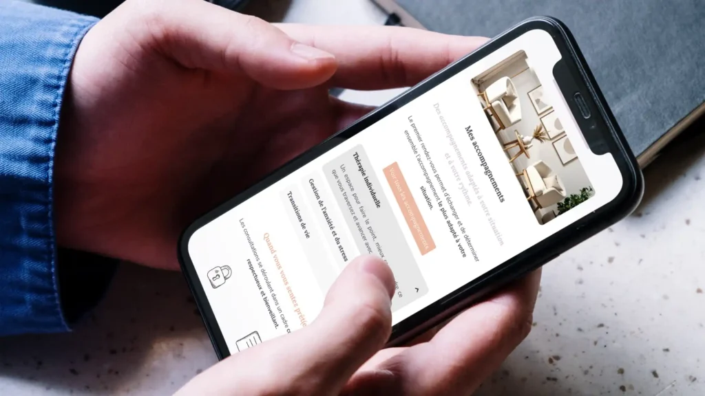 Exemple de site internet pour psychologue affiché sur mobile, conçu pour attirer des patients